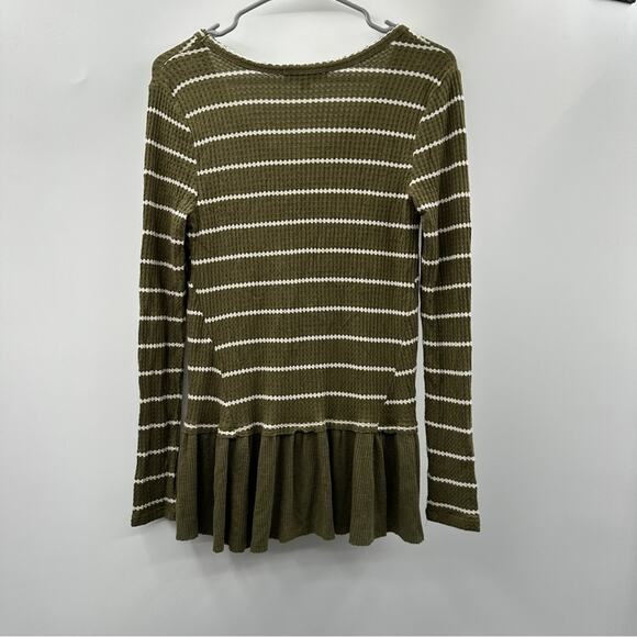 Anthropologie Eri + Ali Tallie Olive Green & White Striped Peplum Top Size‎ S - Picture 5 of 9